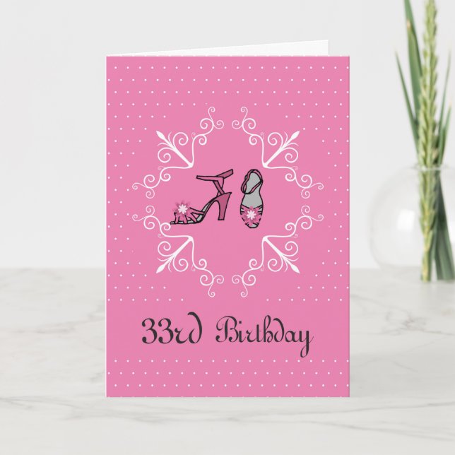 Carte 33e Anniversaire, Chaussures Roses (Devant)
