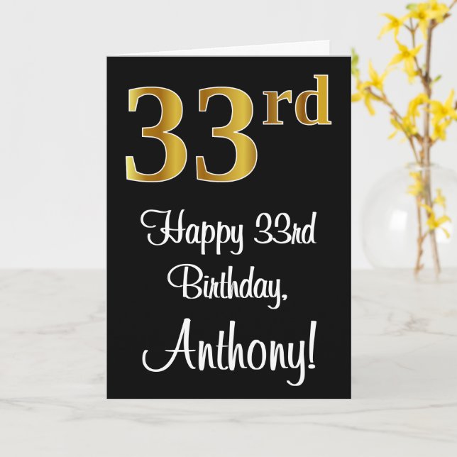 Carte 33e anniversaire ~ Elégant luxe Faux Gold Look # (Fleur jaune)