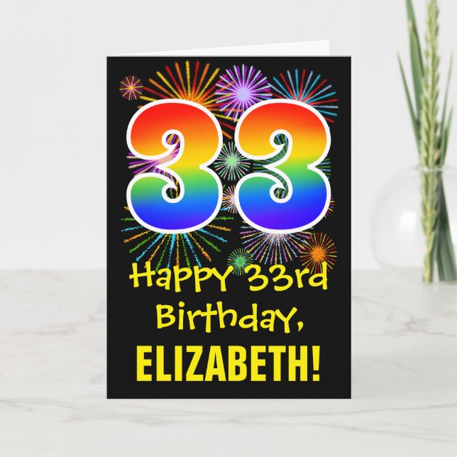 Carte 33e anniversaire : Fun Fireworks Motif + Rainbow 3 (Devant)