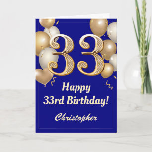 Carte 33e anniversaire Marine Bleu et Ballons d'or Confe