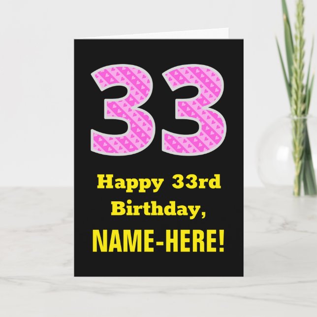 Carte 33e anniversaire : Pink Stripes and Hearts "33" +  (Devant)