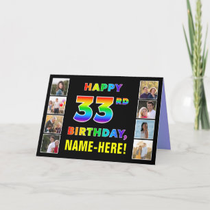 Carte 33e anniversaire : Rainbow Text, Custom Photos & N
