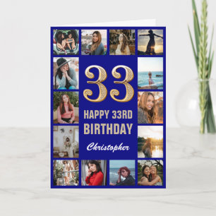 Carte 33e Joyeux Anniversaire Marine Bleu & Gold Photo C