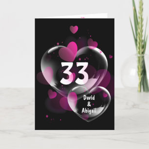 Carte 33ème Anniversaire Bulles cardiaques sur Noir