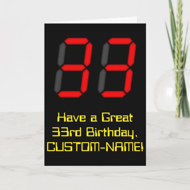 Carte 33ème anniversaire : Rouge Digital Clock Style "33 (Devant)