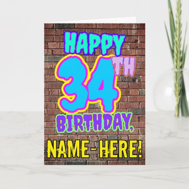 Carte 34e anniversaire - Amusant, Graffiti urbain inspir (Devant)