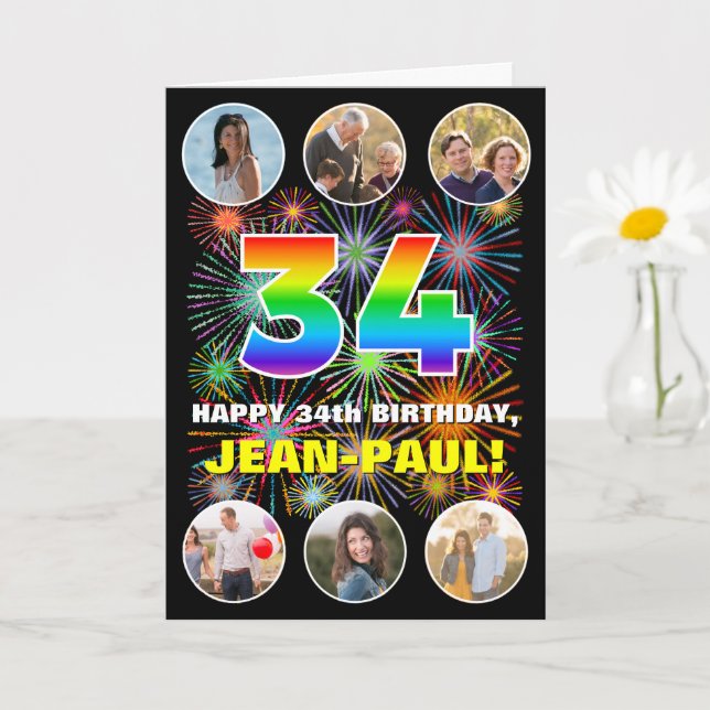 Carte 34e anniversaire : Arc en ciel amusant #, Nom pers (Petite plante)