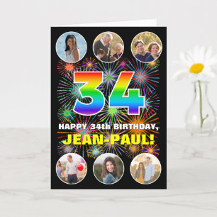 Carte 34e anniversaire : Arc en ciel amusant #, Nom pers