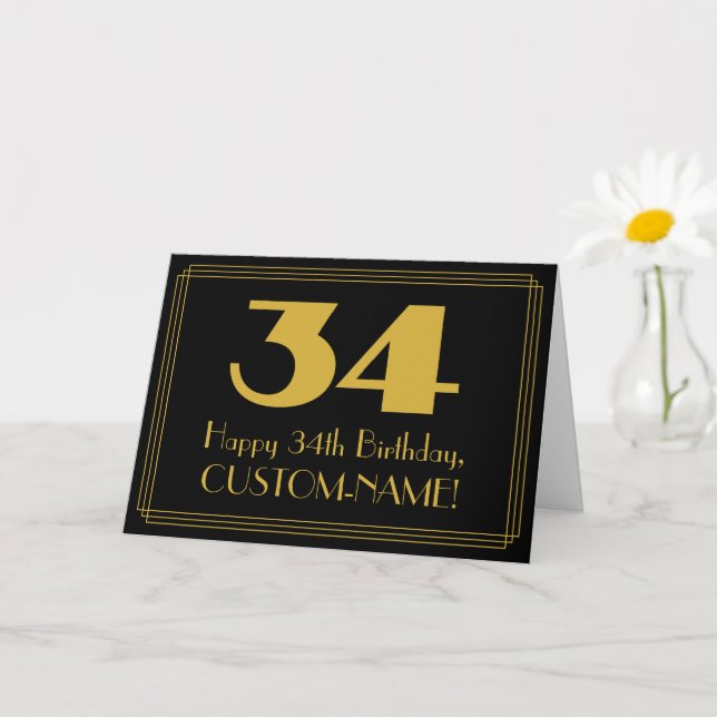 Carte 34e anniversaire : Art Déco Inspiré Look "34" & No (Petite plante)