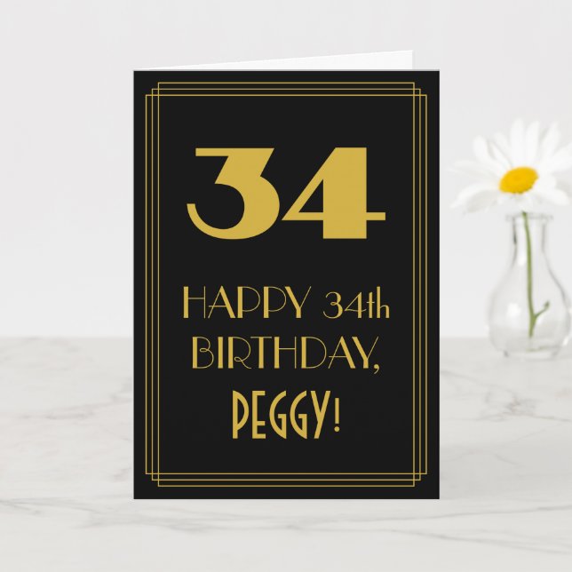 Carte 34e anniversaire - Art Déco Inspiré Look "34" & No (Petite plante)