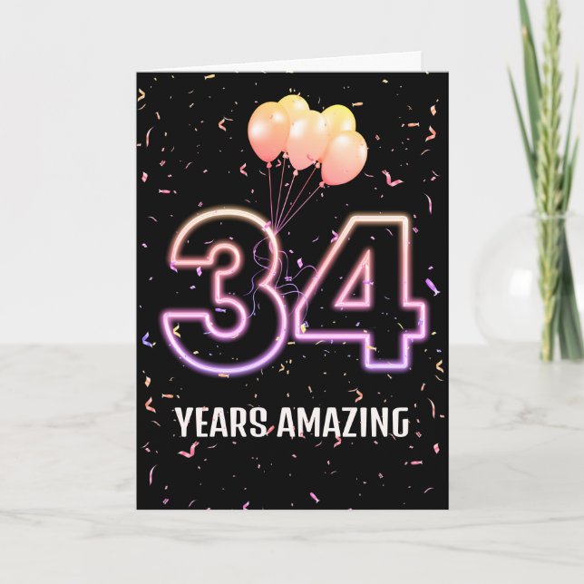 Carte 34e anniversaire Ballons et Confetti (Devant)