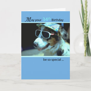 Carte 34e Anniversaire Chien dans Lunettes de soleil amu