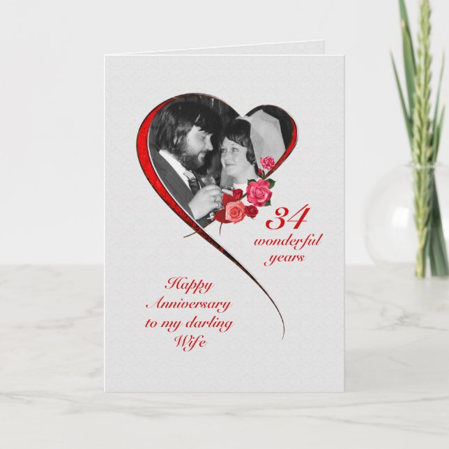 Carte 34e anniversaire de mariage romantique pour femme (Devant)