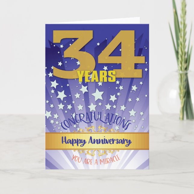 Carte 34e anniversaire de rétablissement chiffre gras (Devant)