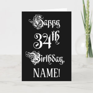 Carte 34e anniversaire : fantaisie, élégant script + Nom