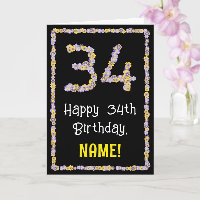 Carte 34e anniversaire : Floral Flowers Numéro, Nom pers (Orchidée)