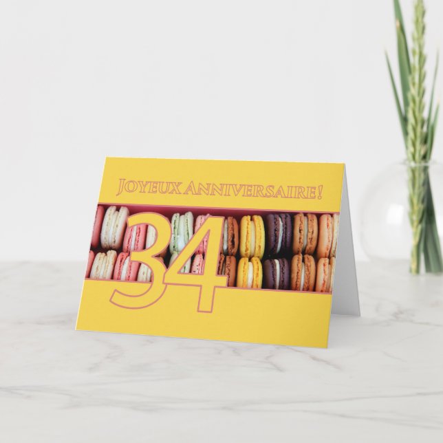 Carte 34e Anniversaire Français de Macaron-Joyeux ! (Devant)