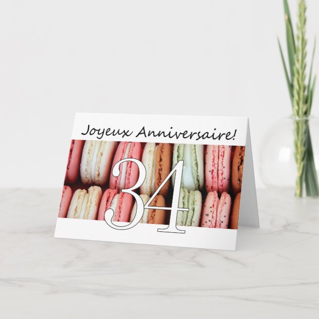 Carte 34e Anniversaire Français de Macaron-Joyeux ! (Devant)