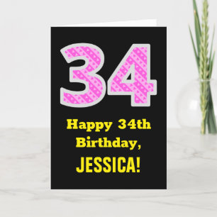 Carte 34e anniversaire : Pink Stripes and Hearts "34" + 