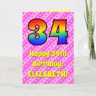 Carte 34e anniversaire : Pink Stripes & Hearts, Arc en c