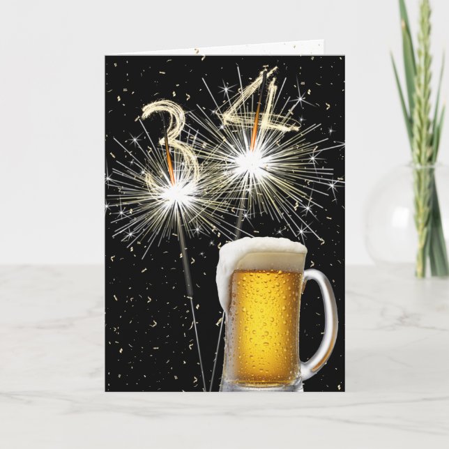 Carte 34e anniversaire Sparklers avec Beer Mug (Devant)