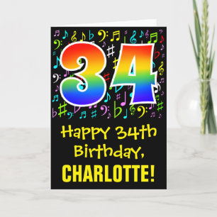 Carte 34e anniversaire : Symboles de musique colorée + A