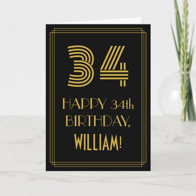 Carte 34e Anniversaire : Vue inspirée d'Art Déco "34" &  (Devant)