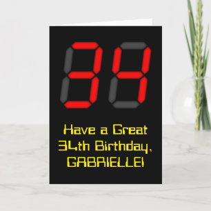 Carte 34ème anniversaire : Rouge Digital Horloge Style "