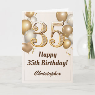 Carte 35e anniversaire Ballons d'or et Confetti Annivers