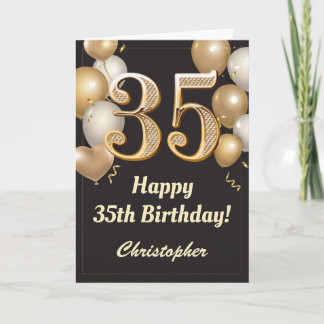 Carte 35e anniversaire Ballons Noir et Or Confetti