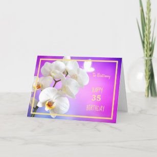 Carte 35e Anniversaire Bretagne Orchidées Blanches Gold 