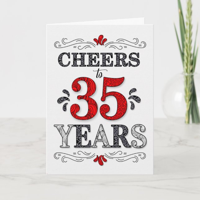 Carte 35e anniversaire Cheers en Motif noir blanc rouge (Devant)