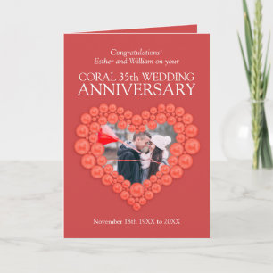 Carte 35e anniversaire corail orange mariage photo perso