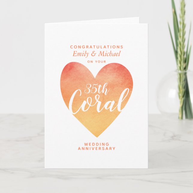 Carte 35e anniversaire de mariage CORAL personnalisé (Devant)
