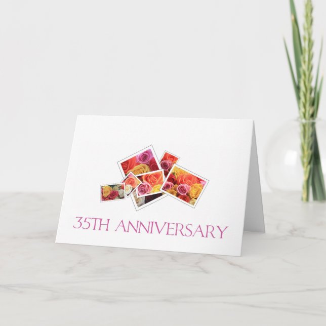 Carte 35e anniversaire du Mariage bouquet de rose mixte (Devant)