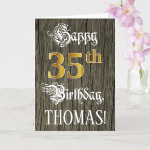Carte 35e anniversaire : Faux Gold Look + Faux Wood Moti