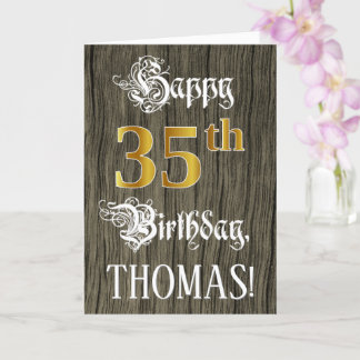 Carte 35e anniversaire : Faux Gold Look + Faux Wood Moti