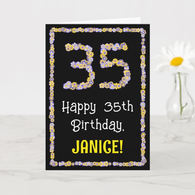 Carte 35e anniversaire : Floral Flowers Numéro, Nom pers (Petite plante)