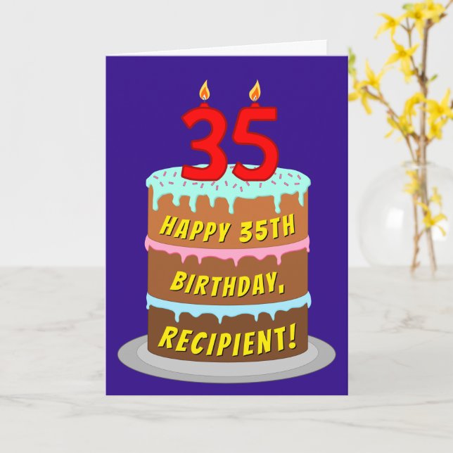 Carte 35e anniversaire : Fun Cake and Candles + Nom pers (Fleur jaune)