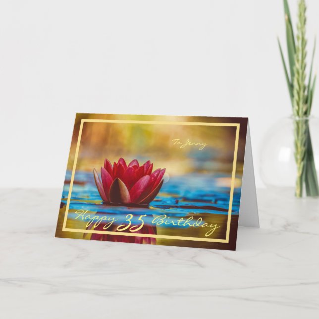 Carte 35e anniversaire Jenny Red Water Lily Gold Frame C (Devant)