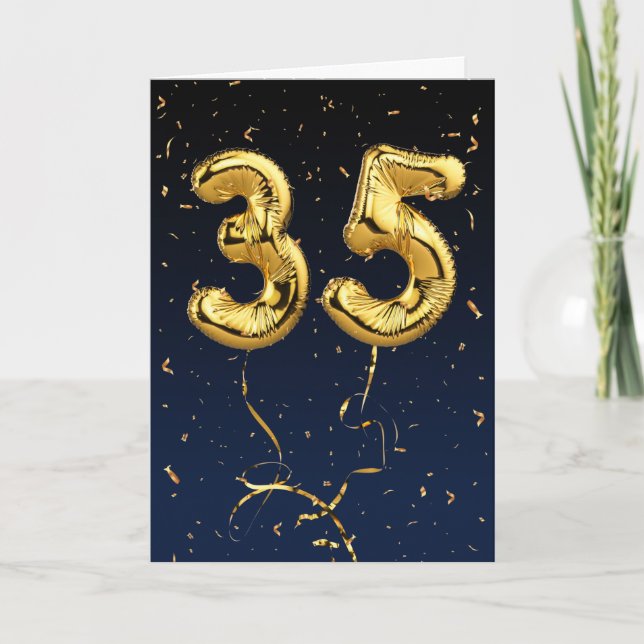 Carte 35e anniversaire Mylar Ballons et Confetti (Devant)