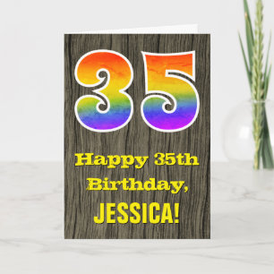 Carte 35e anniversaire : Rustic Faux Wood Look, Arc-en-c