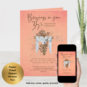 Carte 35e ORDINATION ANNIVERSAIRE Prêtre Pasteur Ministr
