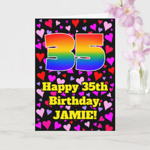 Carte 35th Birthday: Loving Hearts Pattern, Rainbow # 35