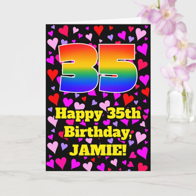 Carte 35th Birthday: Loving Hearts Pattern, Rainbow # 35 (Orchidée)