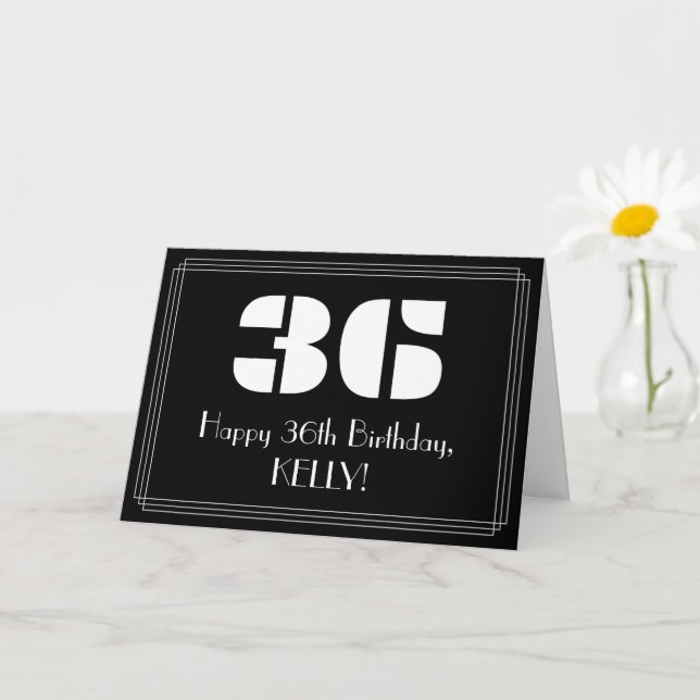 Carte 36e anniversaire : Art Déco Inspiré Look "36" & No (Petite plante)
