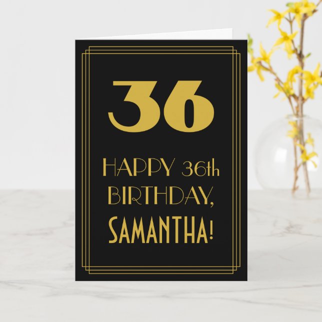 Carte 36e anniversaire ~ Art Déco Inspiré Look "36" & No (Fleur jaune)