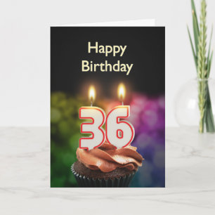 Carte 36e anniversaire avec gâteau et bougies