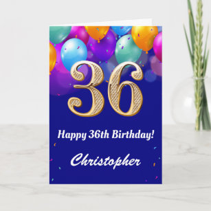 Carte 36e anniversaire Ballons bleu et or couleur marine