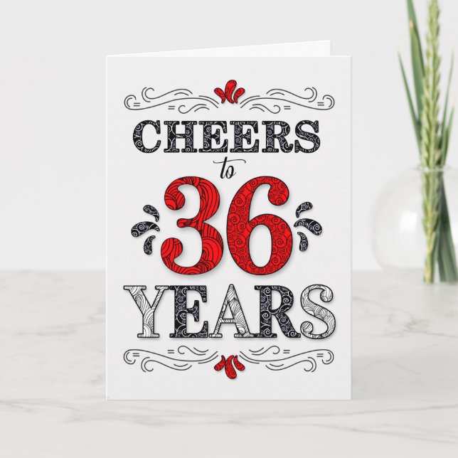 Carte 36e anniversaire Cheers en Motif noir blanc rouge (Devant)